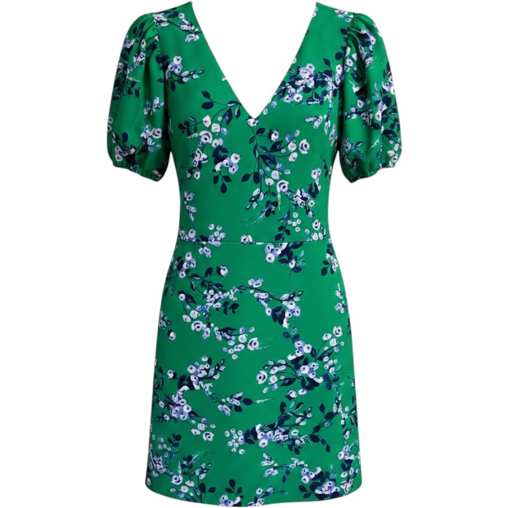 NWT Andrew Marc Women Green Floral V-Neck Puff Sleeve Mini Dress PL52823M SZ 14